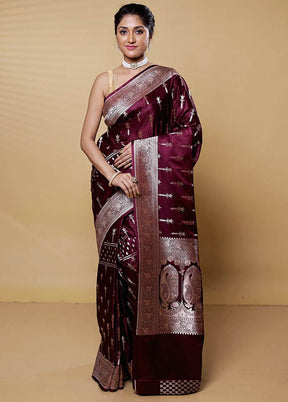 Maroon Uppada Silk Saree With Blouse Piece