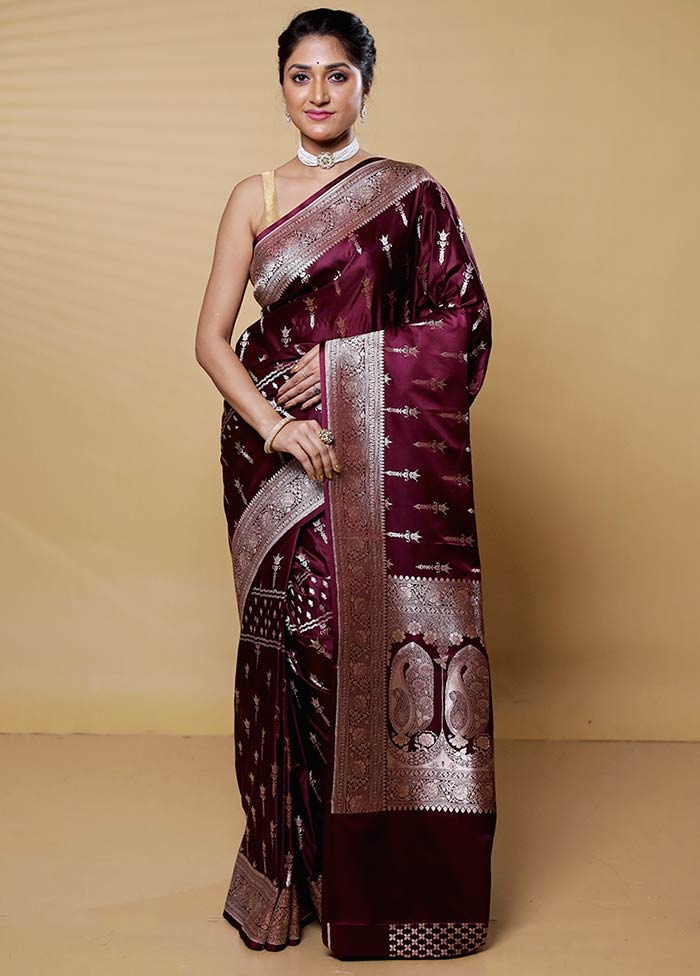 Maroon Uppada Silk Saree With Blouse Piece