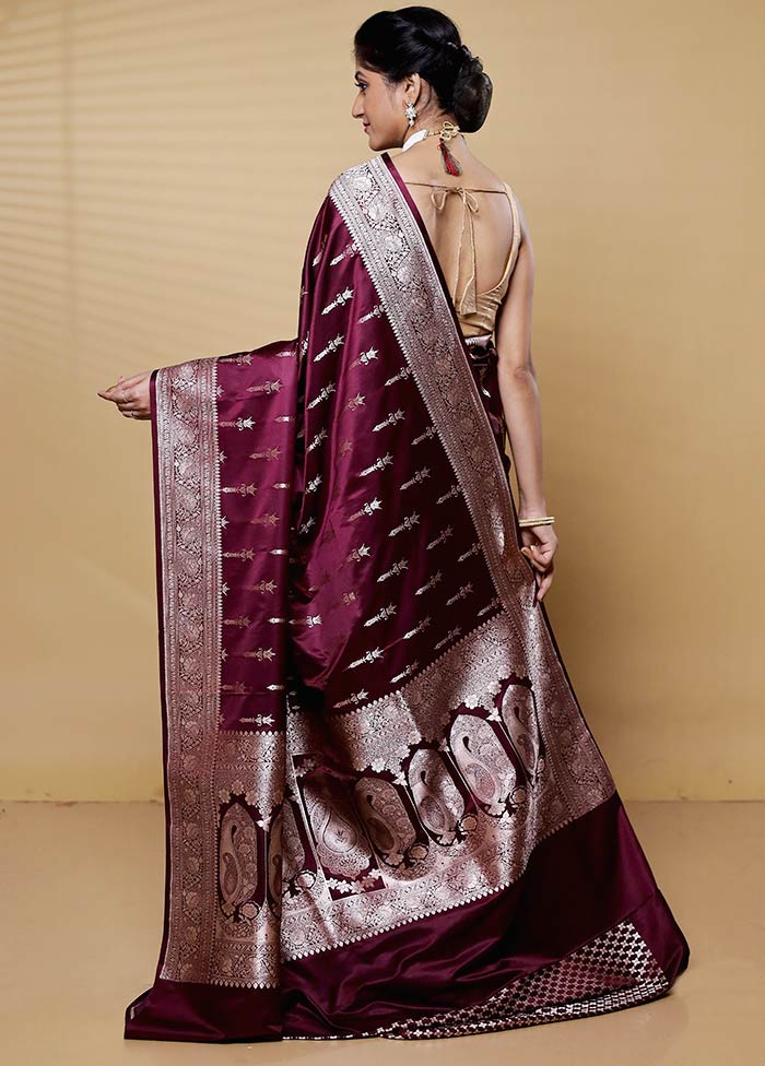 Maroon Uppada Silk Saree With Blouse Piece