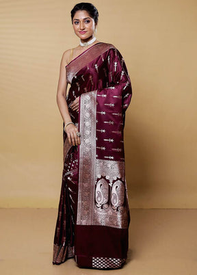 Maroon Uppada Silk Saree With Blouse Piece