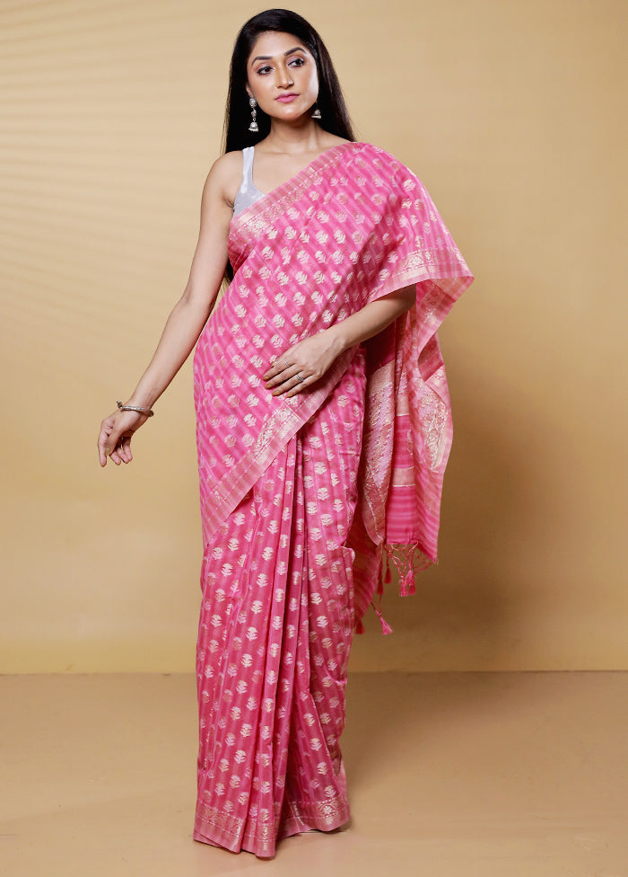 Pink Kora Silk Saree With Blouse Piece