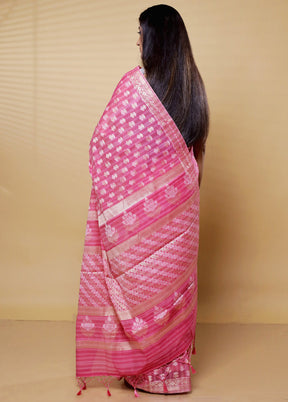 Pink Kora Silk Saree With Blouse Piece