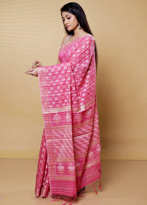 Pink Kora Silk Saree With Blouse Piece