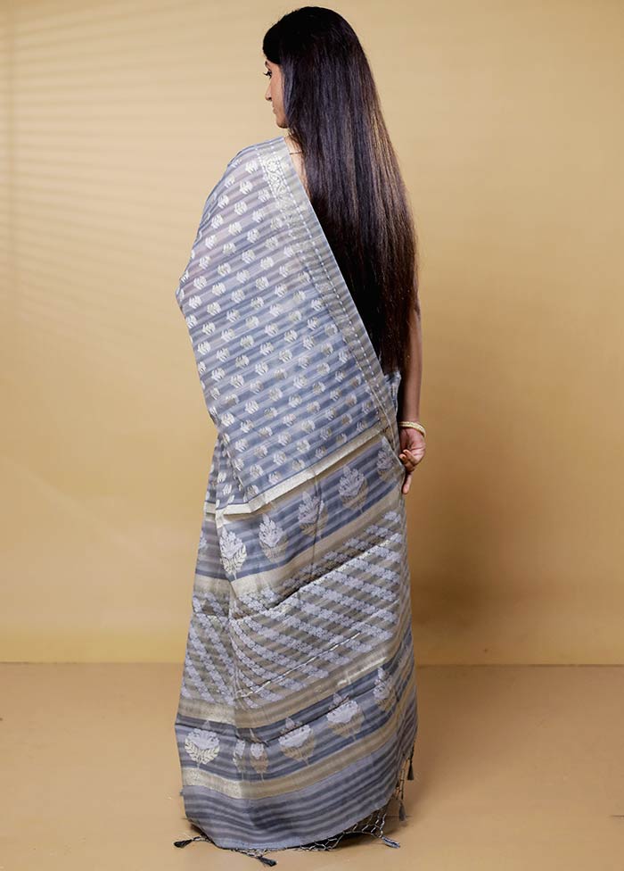 Grey Kora Silk Saree With Blouse Piece