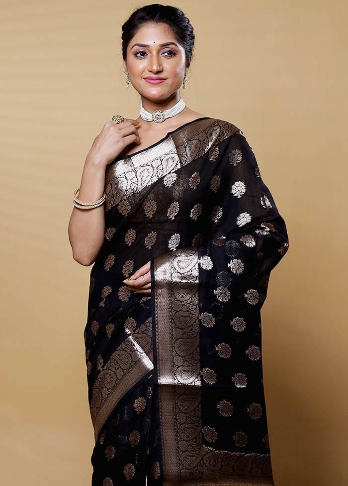 Black Cotton Saree With Blouse Piece