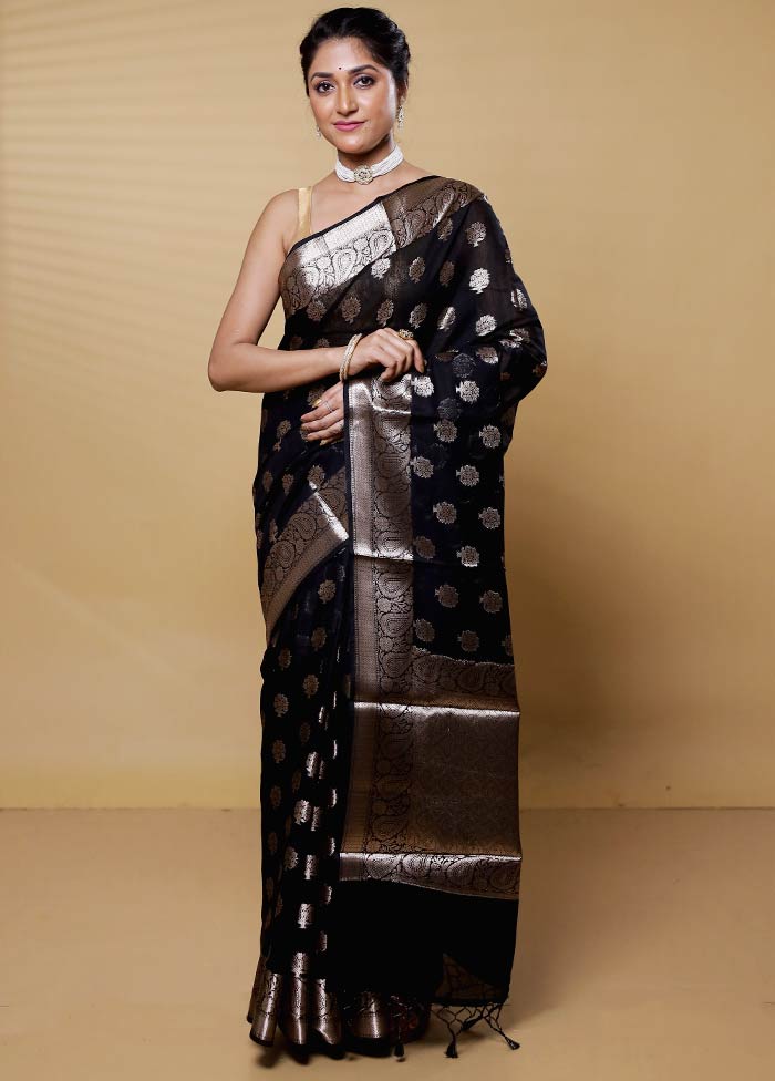 Black Cotton Saree With Blouse Piece