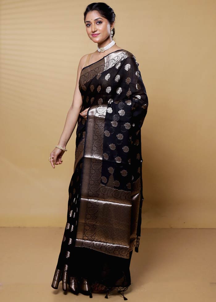 Black Cotton Saree With Blouse Piece