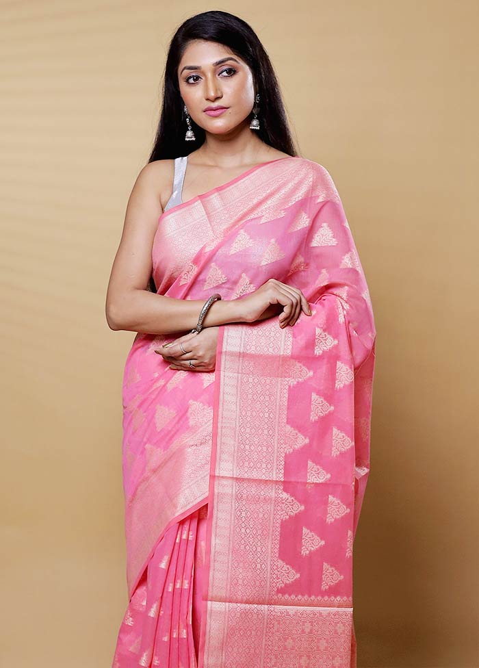 Pink Kora Silk Saree With Blouse Piece