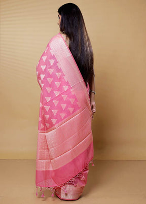 Pink Kora Silk Saree With Blouse Piece