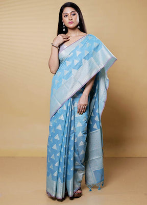 Blue Kora Silk Saree With Blouse Piece