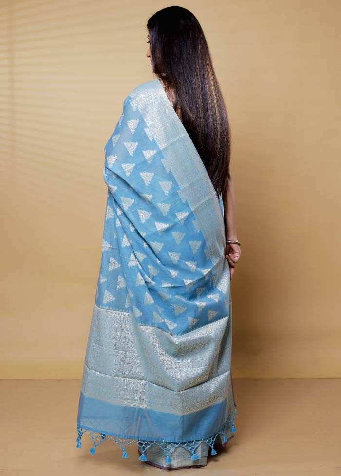 Blue Kora Silk Saree With Blouse Piece