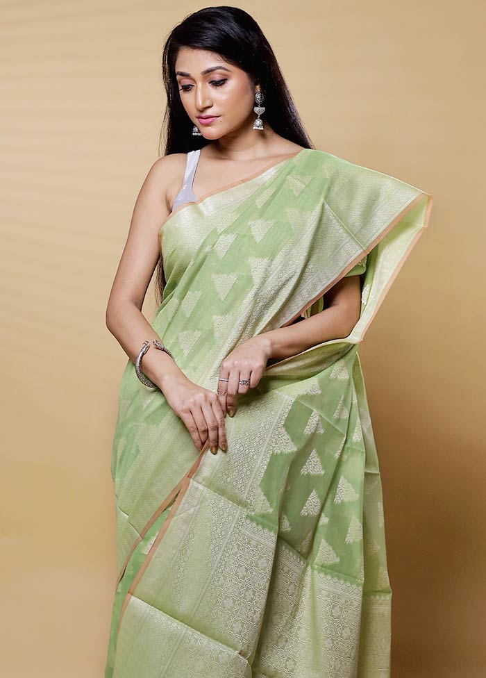 Green Kora Silk Saree With Blouse Piece