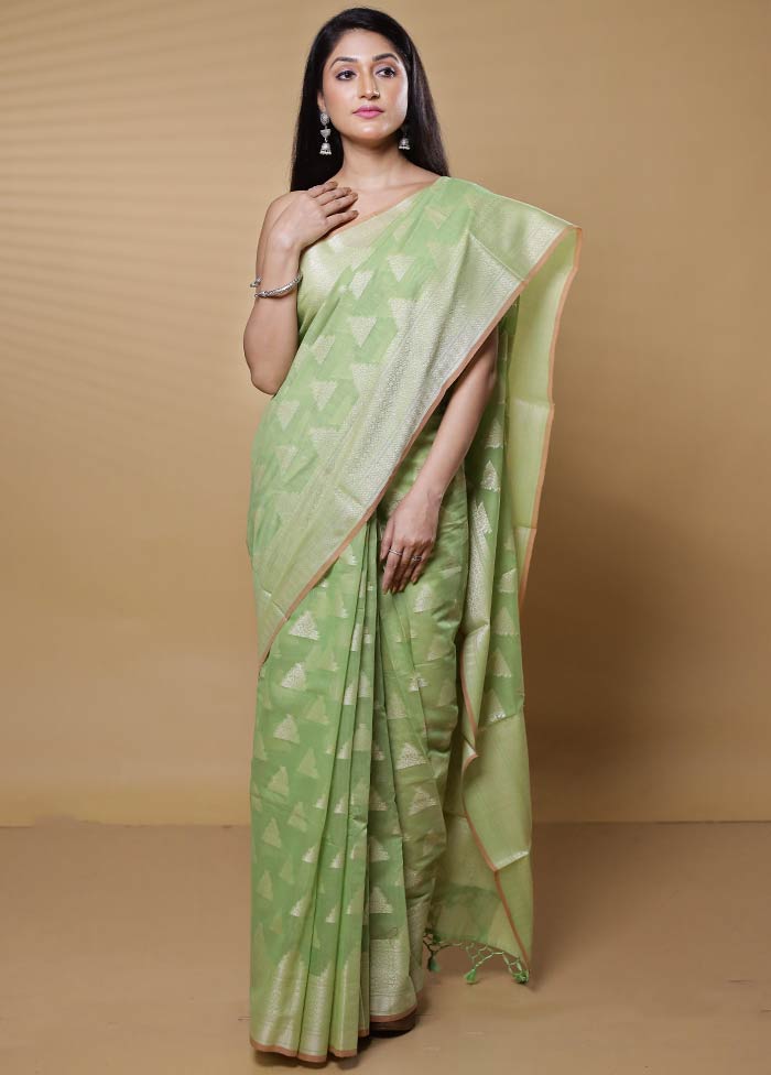 Green Kora Silk Saree With Blouse Piece