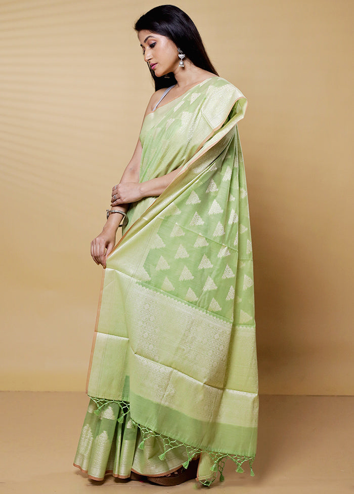 Green Kora Silk Saree With Blouse Piece