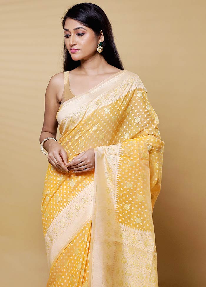 Yellow Kora Silk Saree With Blouse Piece