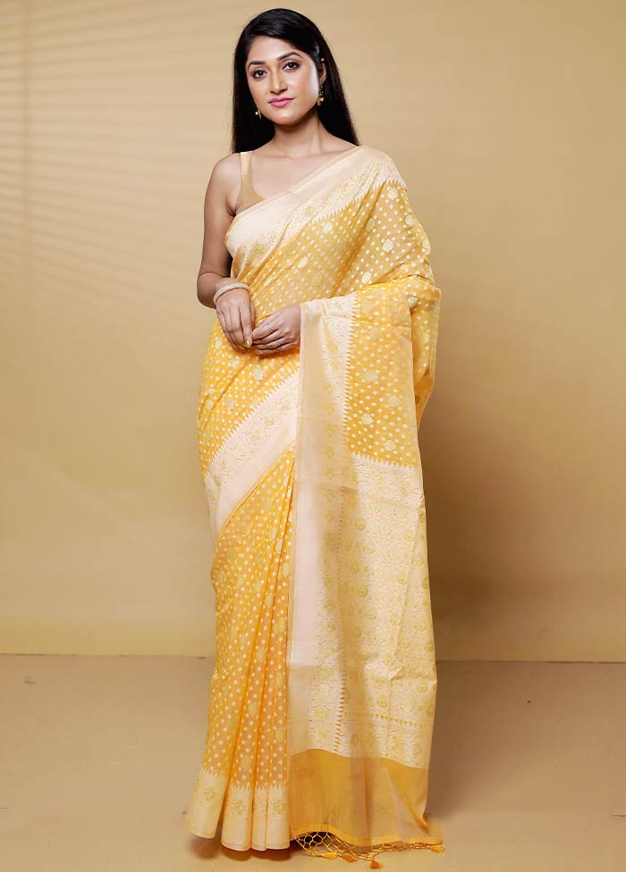 Yellow Kora Silk Saree With Blouse Piece