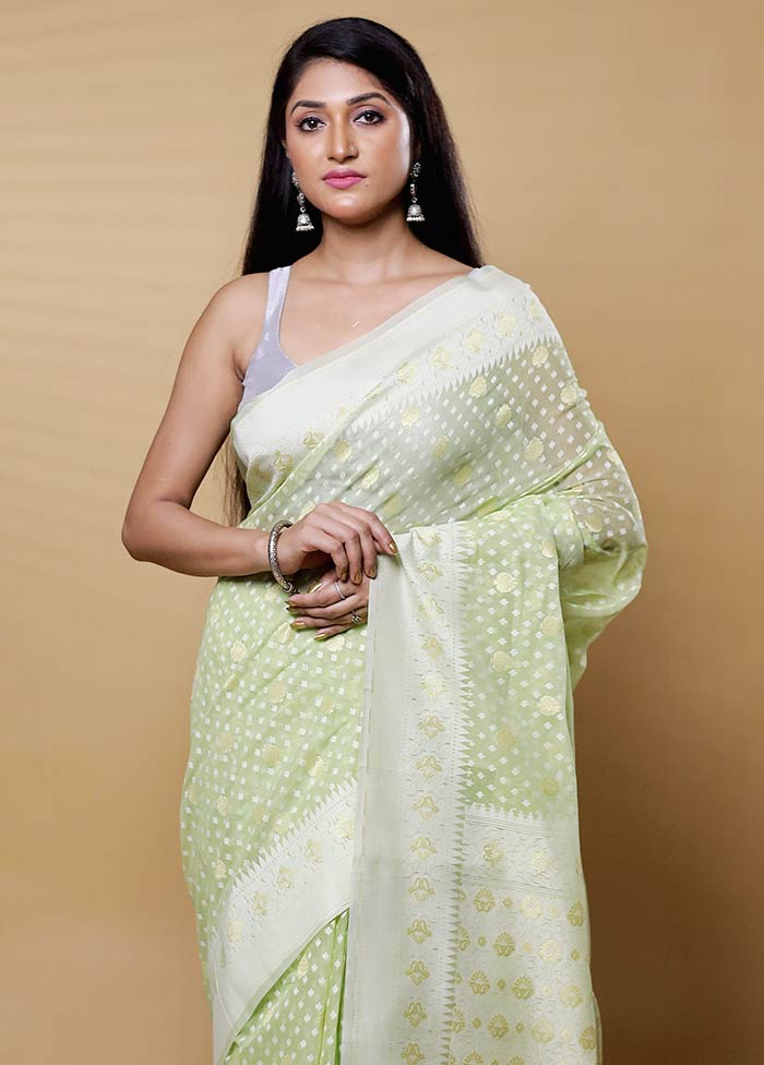 Green Kora Silk Saree With Blouse Piece