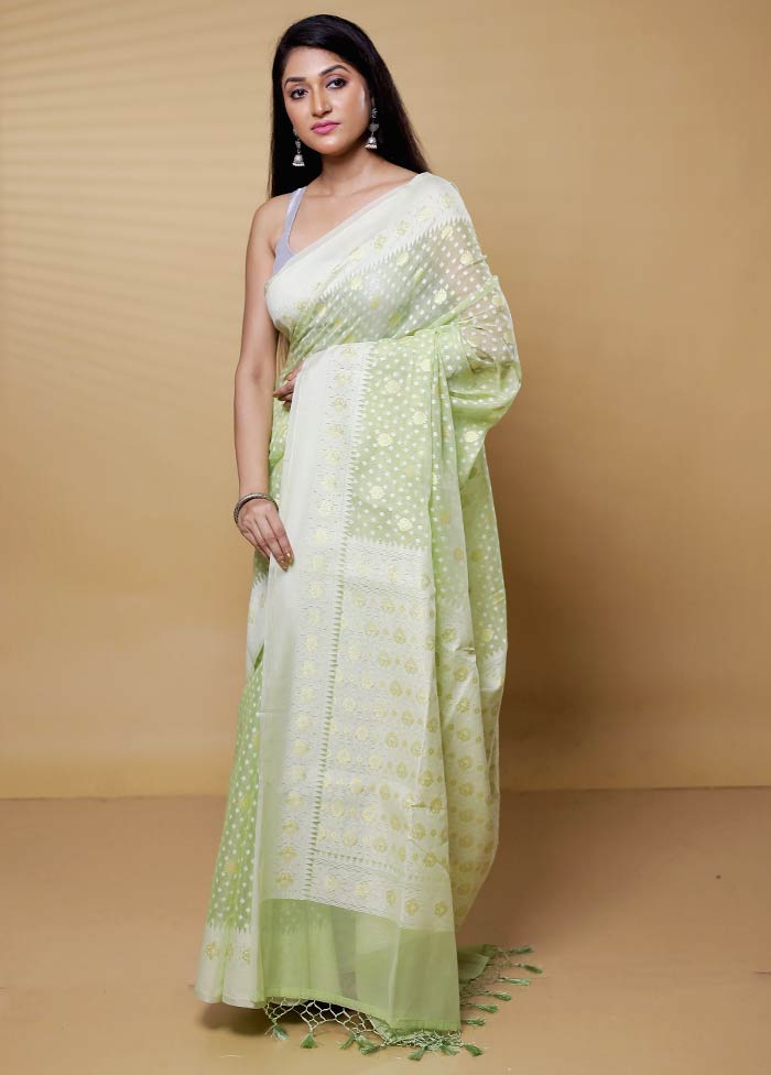 Green Kora Silk Saree With Blouse Piece