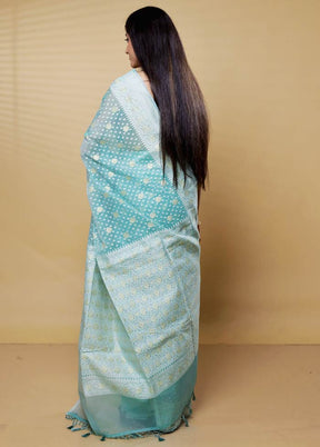 Blue Kora Silk Saree With Blouse Piece