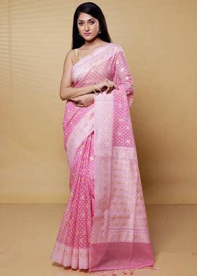 Pink Kora Silk Saree With Blouse Piece