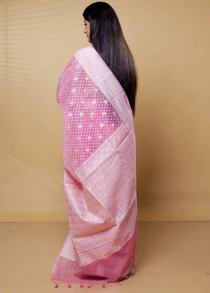 Pink Kora Silk Saree With Blouse Piece