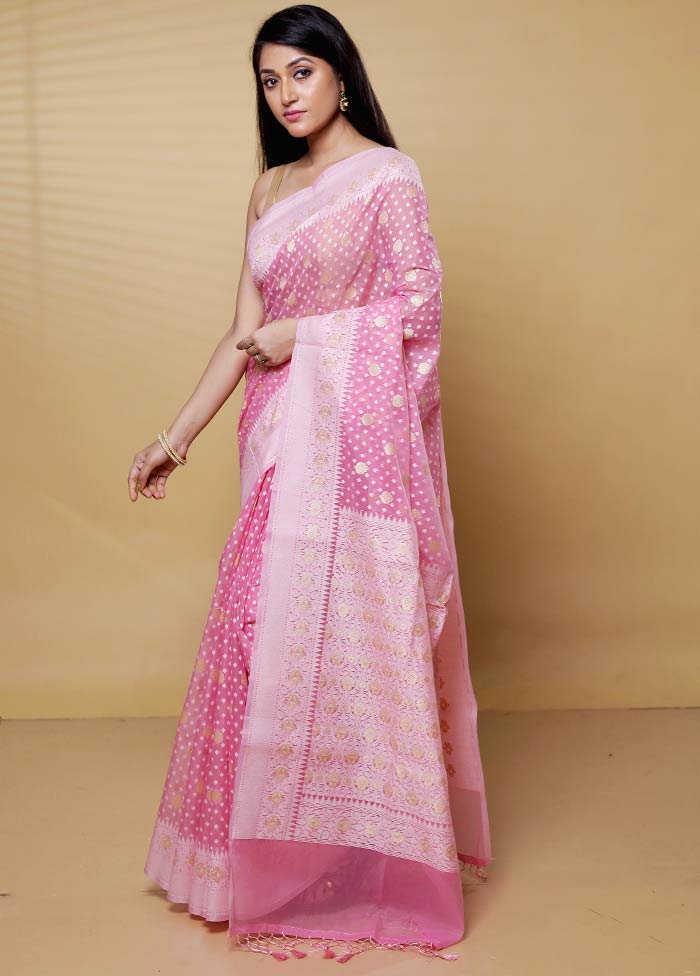 Pink Kora Silk Saree With Blouse Piece