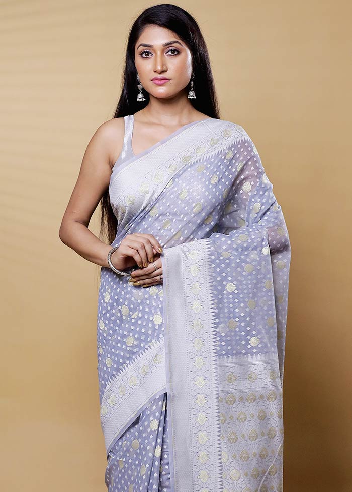 Grey Kora Silk Saree With Blouse Piece