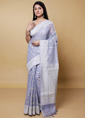 Grey Kora Silk Saree With Blouse Piece