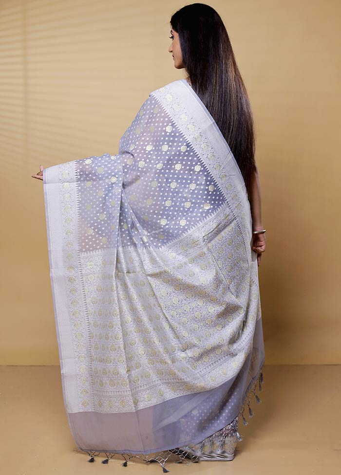 Grey Kora Silk Saree With Blouse Piece