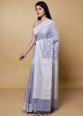 Grey Kora Silk Saree With Blouse Piece