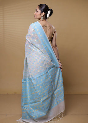 Blue Kora Silk Saree With Blouse Piece