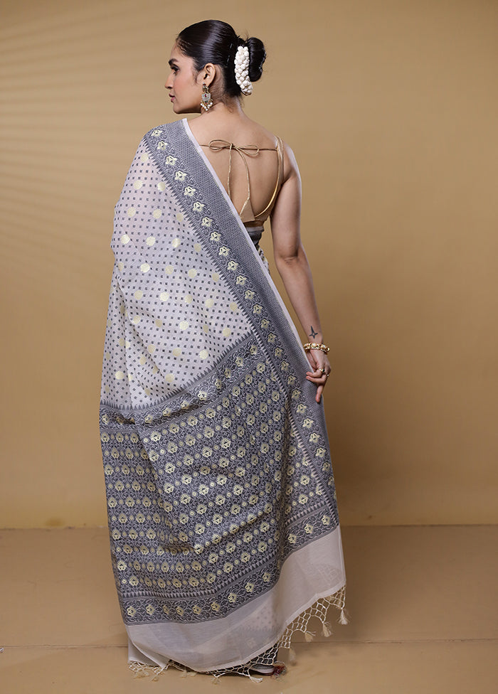 White Kora Silk Saree With Blouse Piece