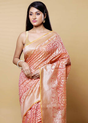 Orange Kora Silk Saree With Blouse Piece