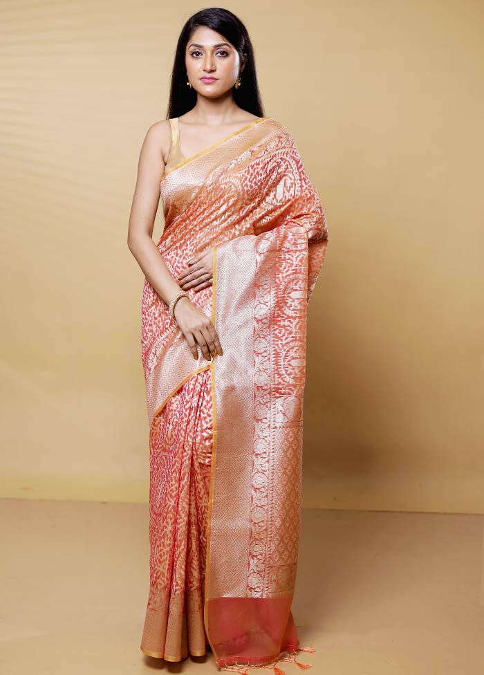 Orange Kora Silk Saree With Blouse Piece