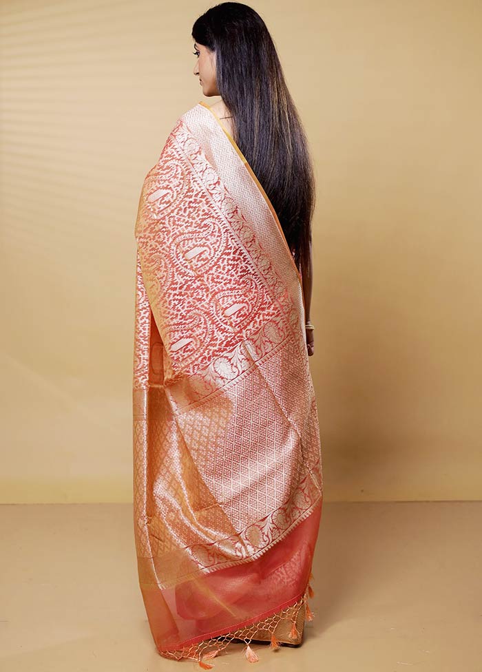 Orange Kora Silk Saree With Blouse Piece