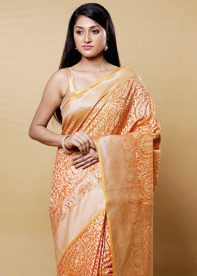 Rust Kora Silk Saree With Blouse Piece