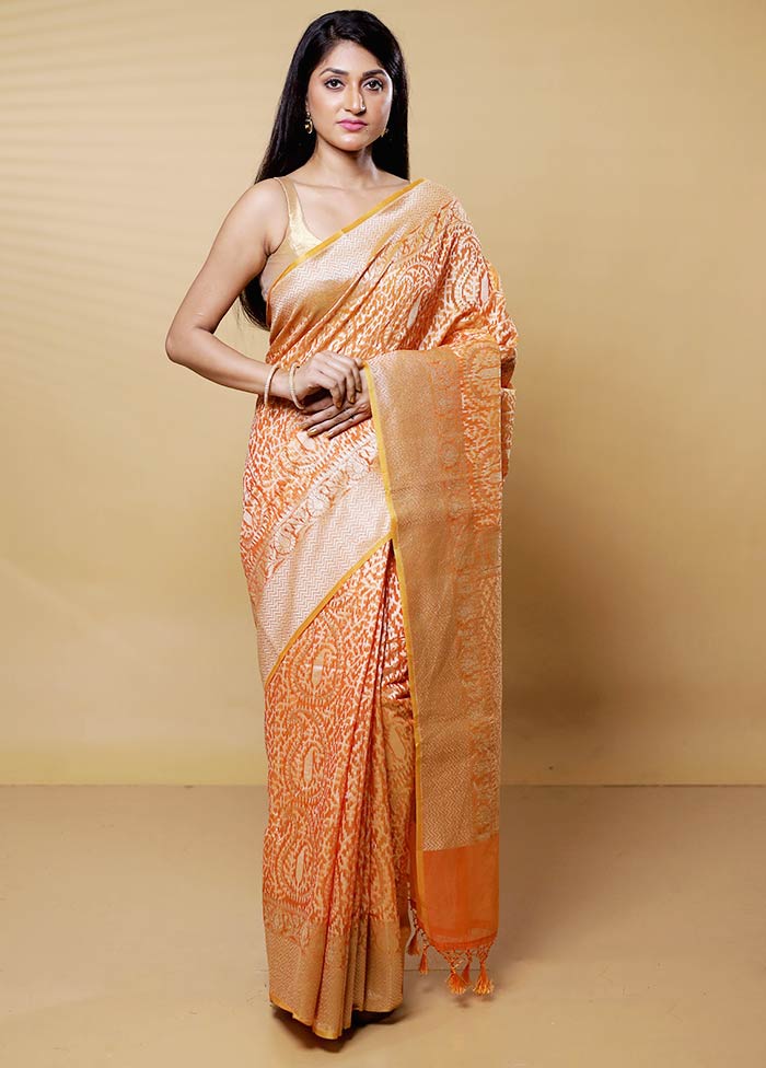 Rust Kora Silk Saree With Blouse Piece