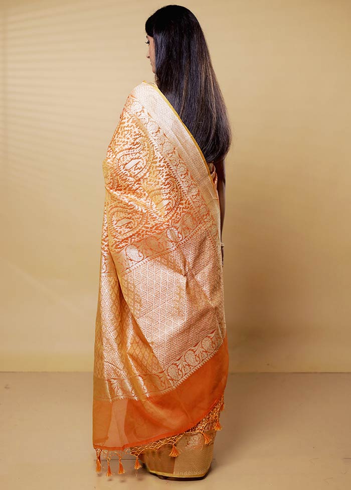 Rust Kora Silk Saree With Blouse Piece