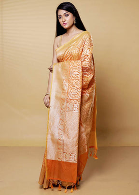 Rust Kora Silk Saree With Blouse Piece