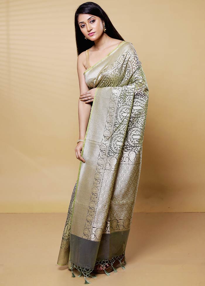 Grey Kora Silk Saree With Blouse Piece