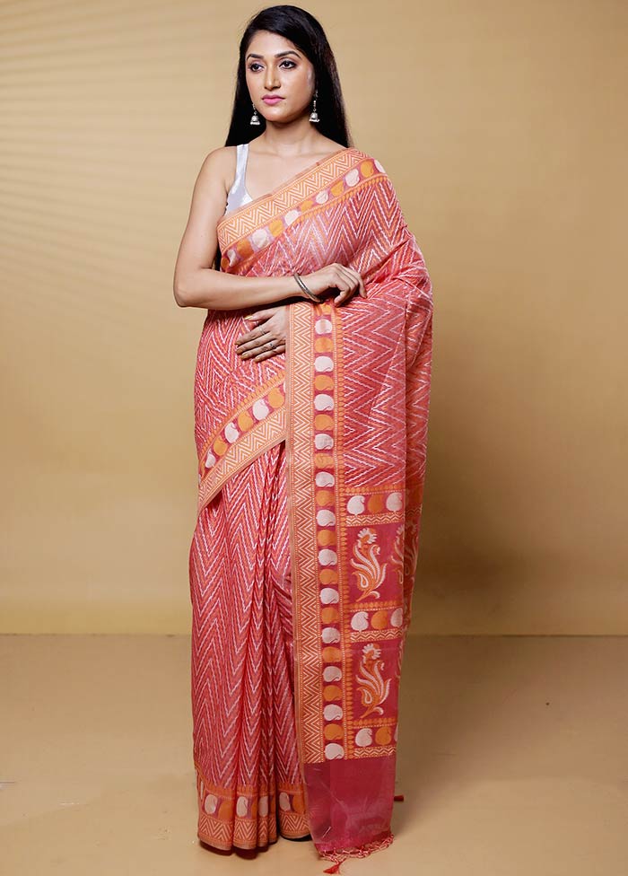 Pink Kora Silk Saree With Blouse Piece