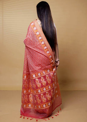 Pink Kora Silk Saree With Blouse Piece