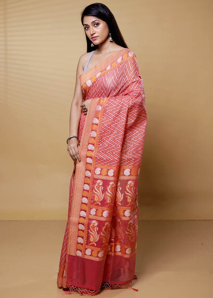 Pink Kora Silk Saree With Blouse Piece