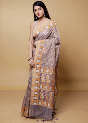 Cream Kora Silk Saree With Blouse Piece