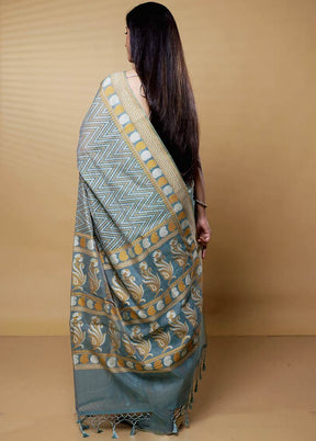 Grey Kora Silk Saree With Blouse Piece