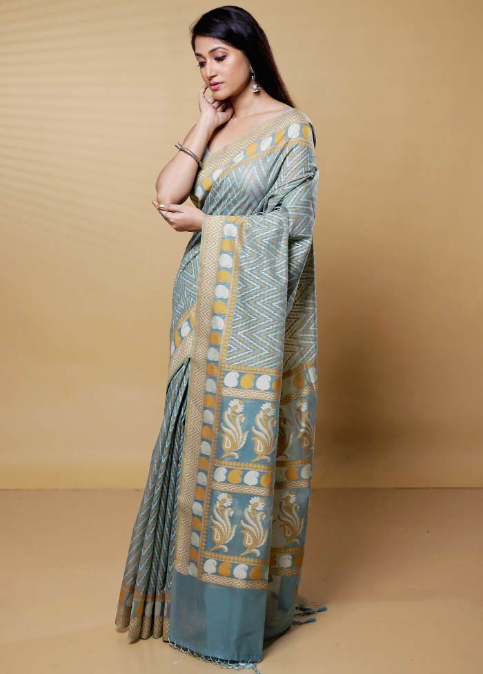 Grey Kora Silk Saree With Blouse Piece