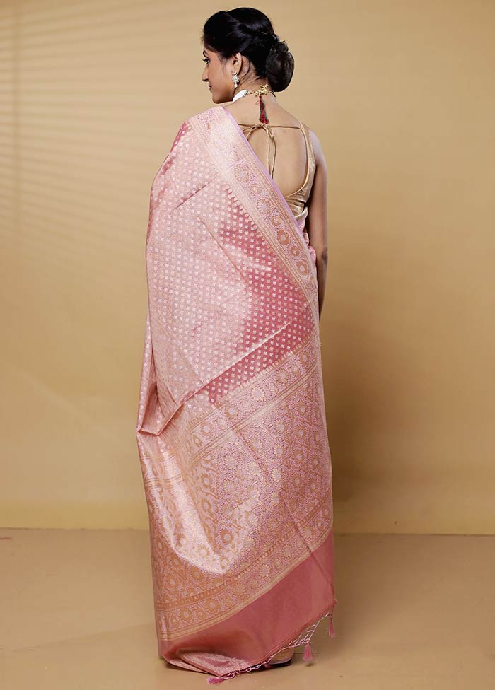 Pink Kora Silk Saree With Blouse Piece