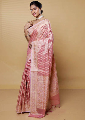 Pink Kora Silk Saree With Blouse Piece