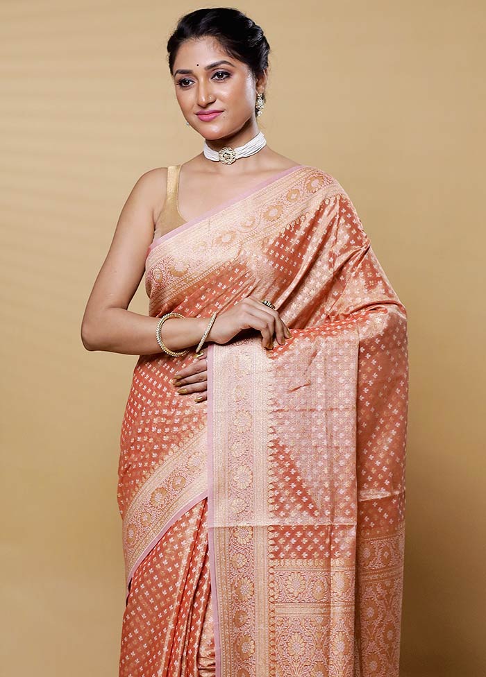 Orange Kora Silk Saree With Blouse Piece