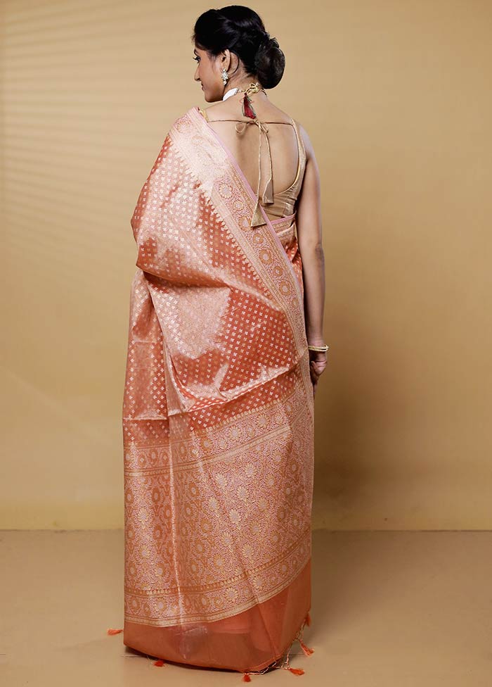 Orange Kora Silk Saree With Blouse Piece